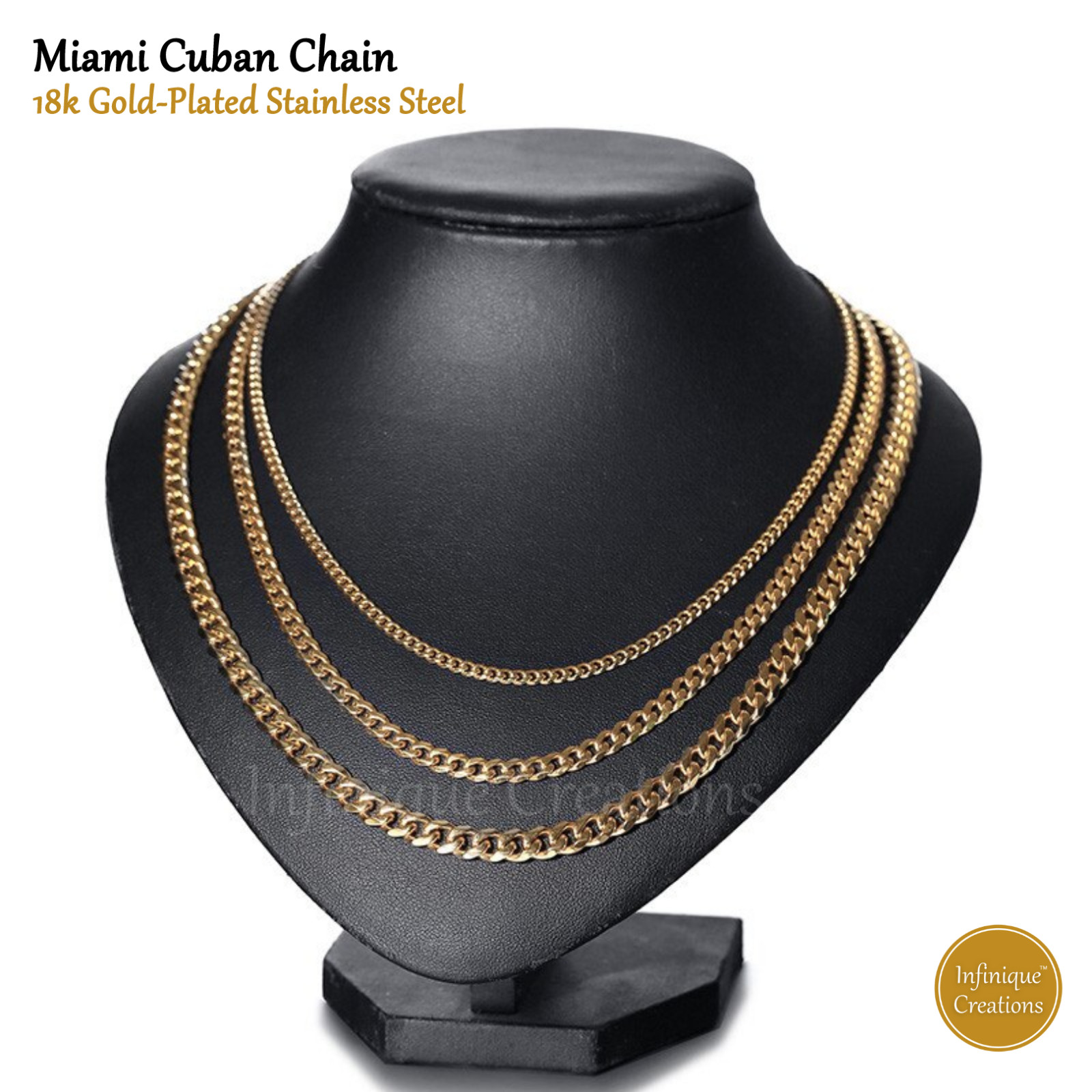 Stainless Steel Miami Cuban Link Chain 18K Gold Plated 7-38″ Bracelet Necklace