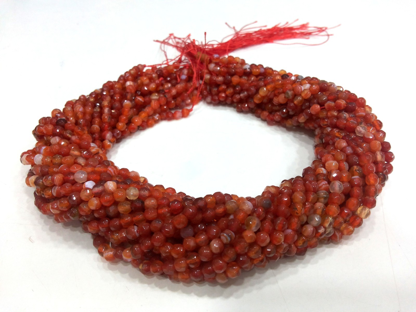 5 Strand Natural Multi Carnelian Chalcedony Round Faceted 4-4.5mm Beads 12″inch