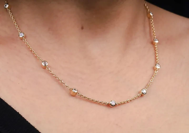 2.00 TCW Round Real Lab created Bezel Filled Necklace In 14k Yellow Gold Plated