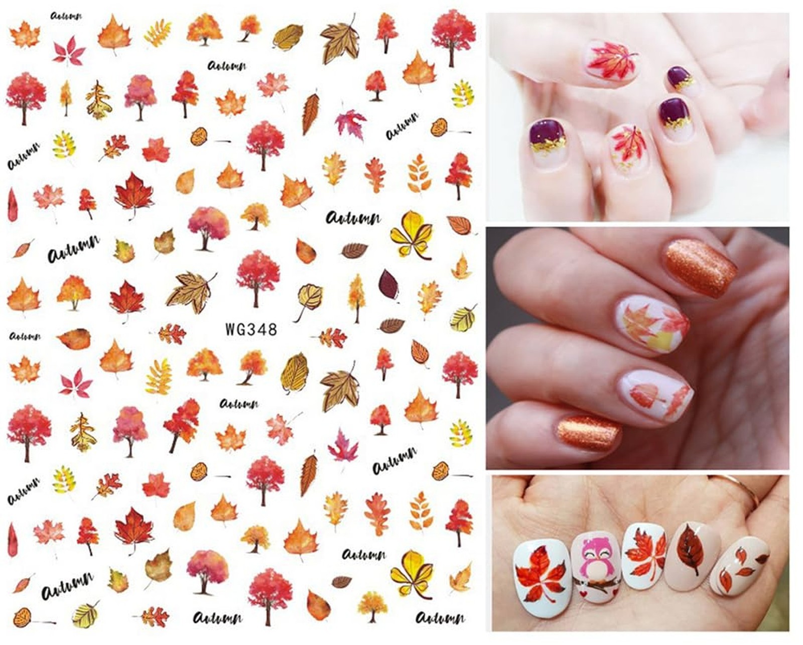 Fall Nail Stickers, 3D Self-Adhesive Autumn Nail Decals Maple Leaf Nail Art D…