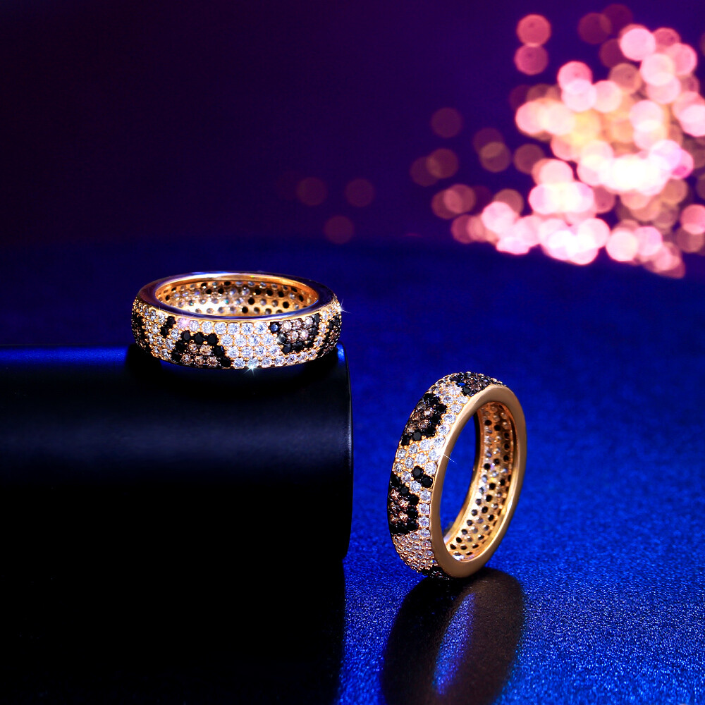 Big Round Snake Leopard Ring Multi-Tone Gold Plated CZ Jewelry for Bride Wedding