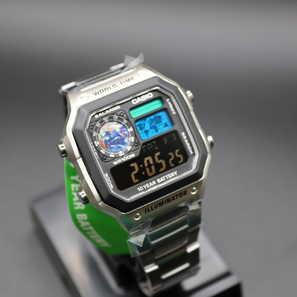 CASIO AE-1200WHD. Royale World Time Watch Mod. Negative Display – Earth Themed