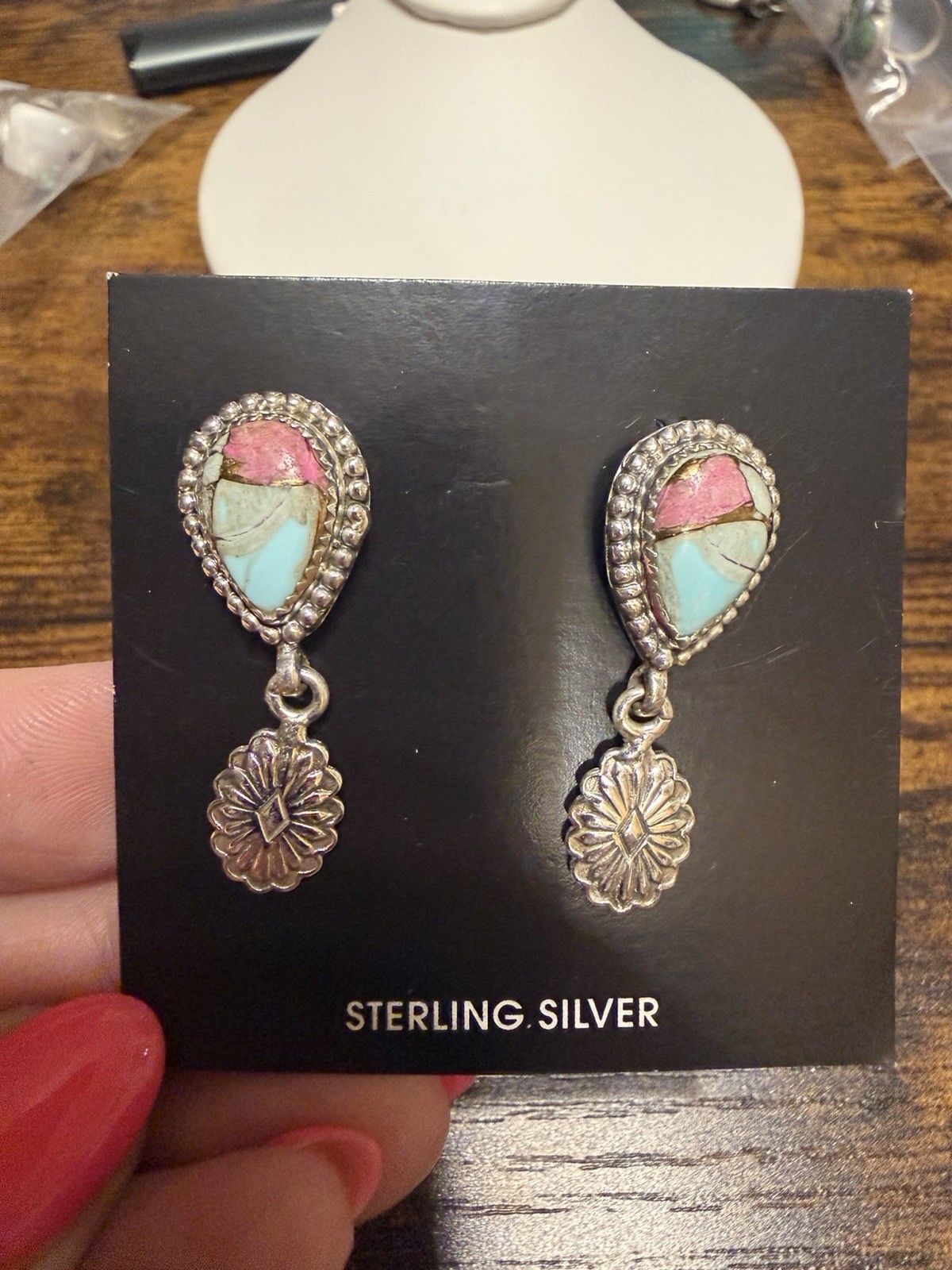 925 Sterling Silver Turquoise Teardrop Dangle Drop Earrings Bezel Set Post