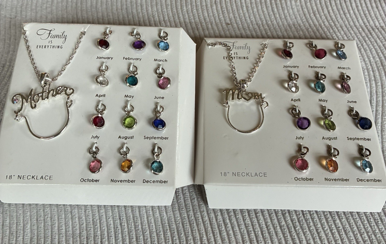 Family Is Everything Mom Mother Necklace With Monthly Stones Silver Tone D28