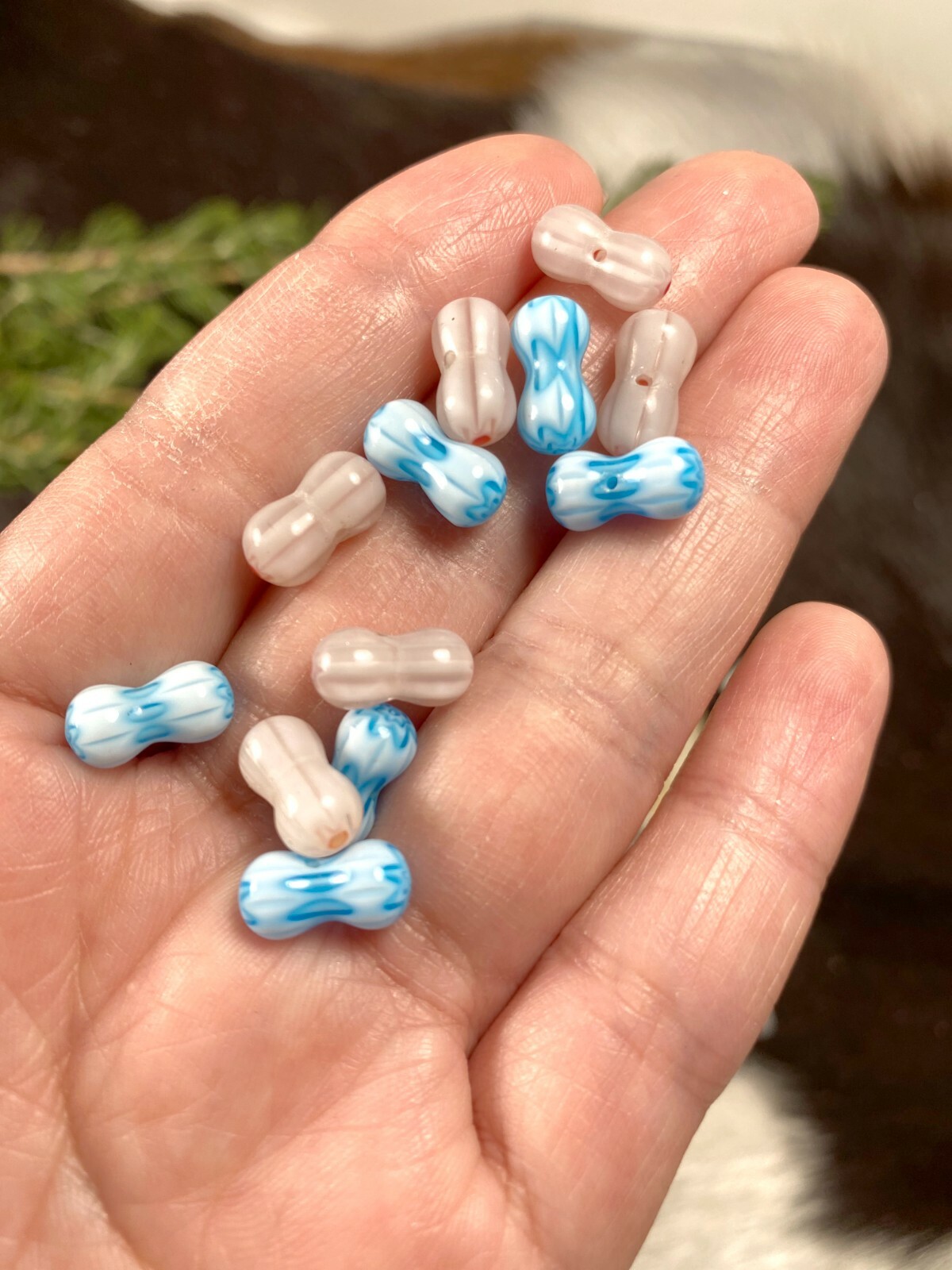 Bone Shape Glass Beads Beads DIY Jewelry Craft 50 pcs Blue White 12 mm