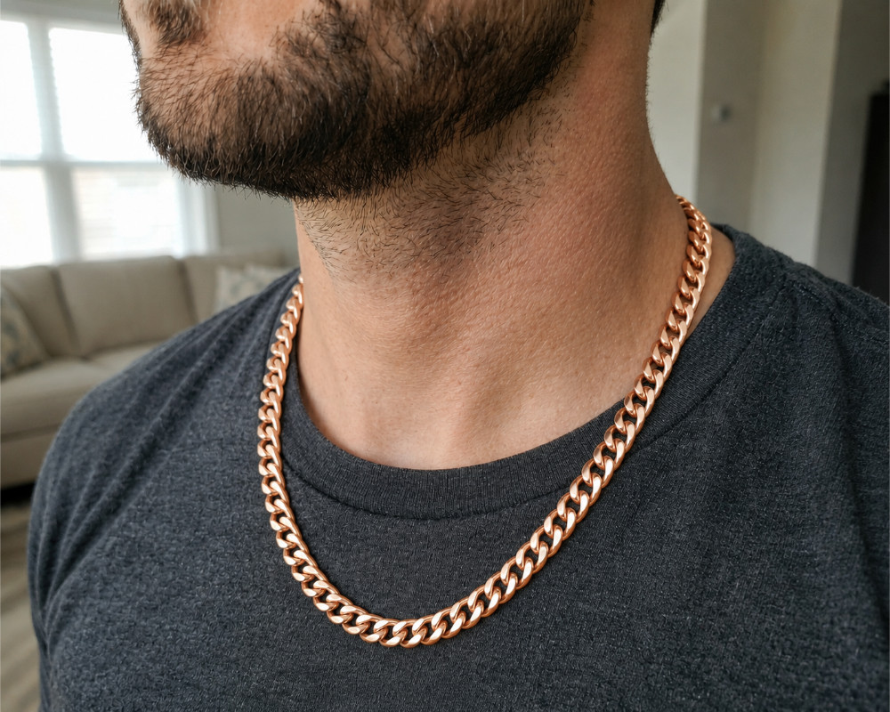 Pure Solid Copper Cuban Chain Necklace Curb Link Rider Arthritis 24″ Necklace