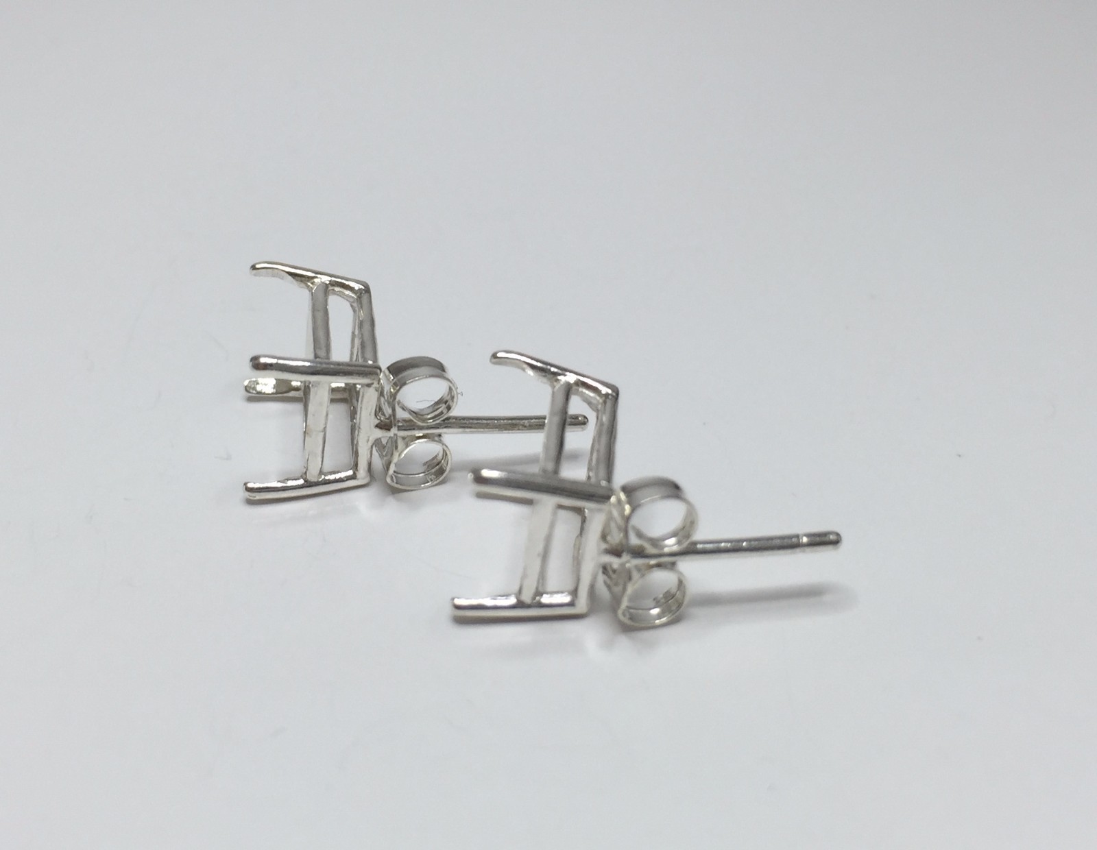 Two Octagon Sterling Silver Wire Pre-Notched Earring Settings (5×3-12x10mm)