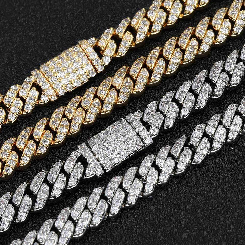 6MM Miami Cuban Link Chain Full Iced CZ Out Necklace Gold Plated Stainless Steel