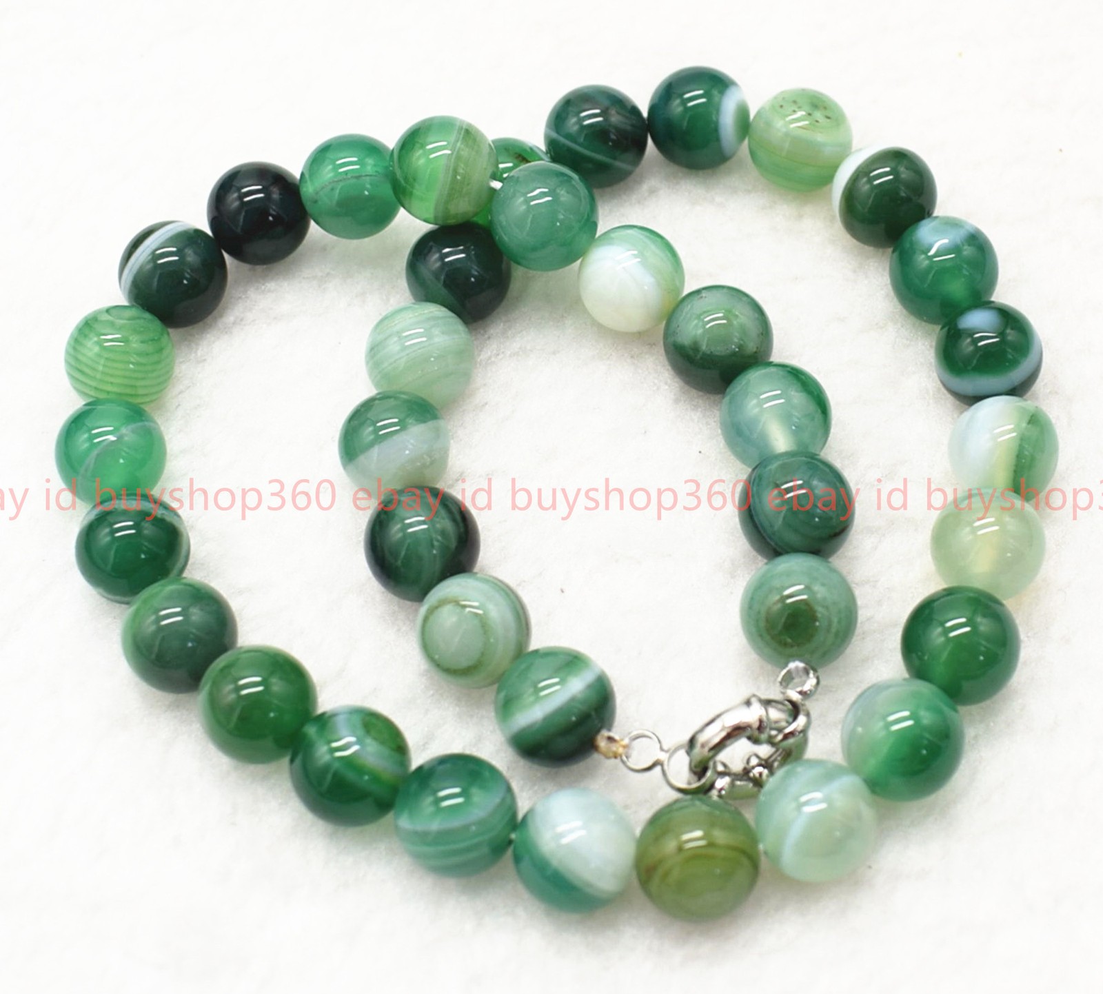 Natural 6/8/10/12mm Green Stripe Agate Gemstone Round Beads Necklace 16-36in