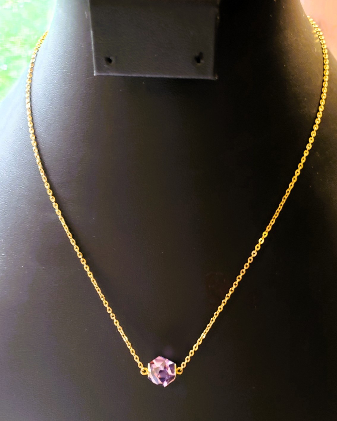 Swarovski “Nutshell Design Collection” Violet Hue Geometric Crystal Necklace