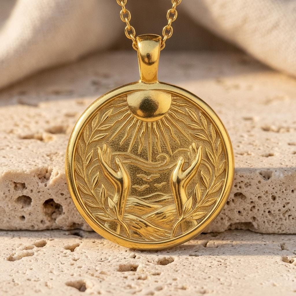 Artemis Silver Reaching Hands Sun Pendant Oxidized Bohemian Medallion Handmade