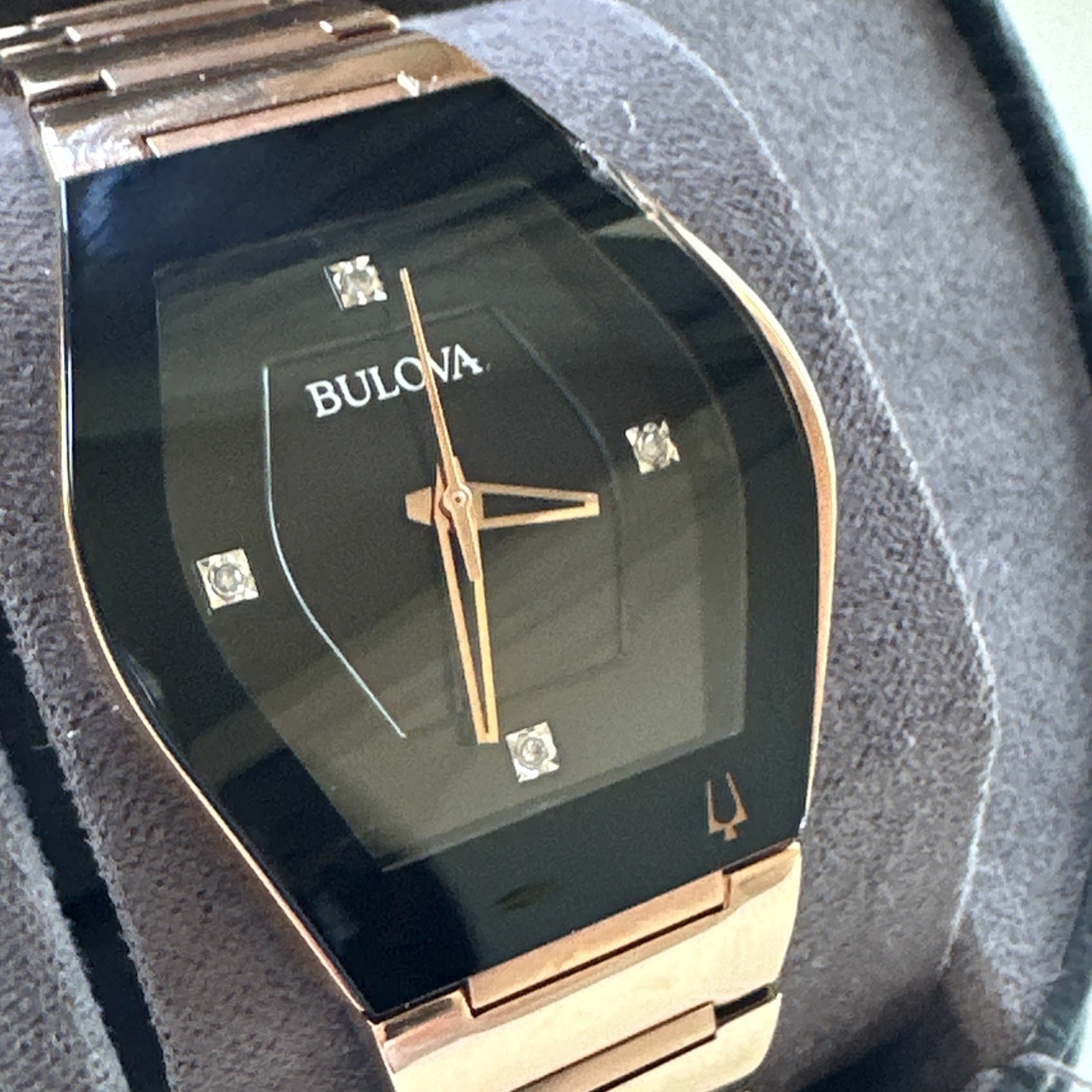 Bulova Gemini Quartz Diamond Black Dial Ladies Watch 97P158 *Chipped Crystal*
