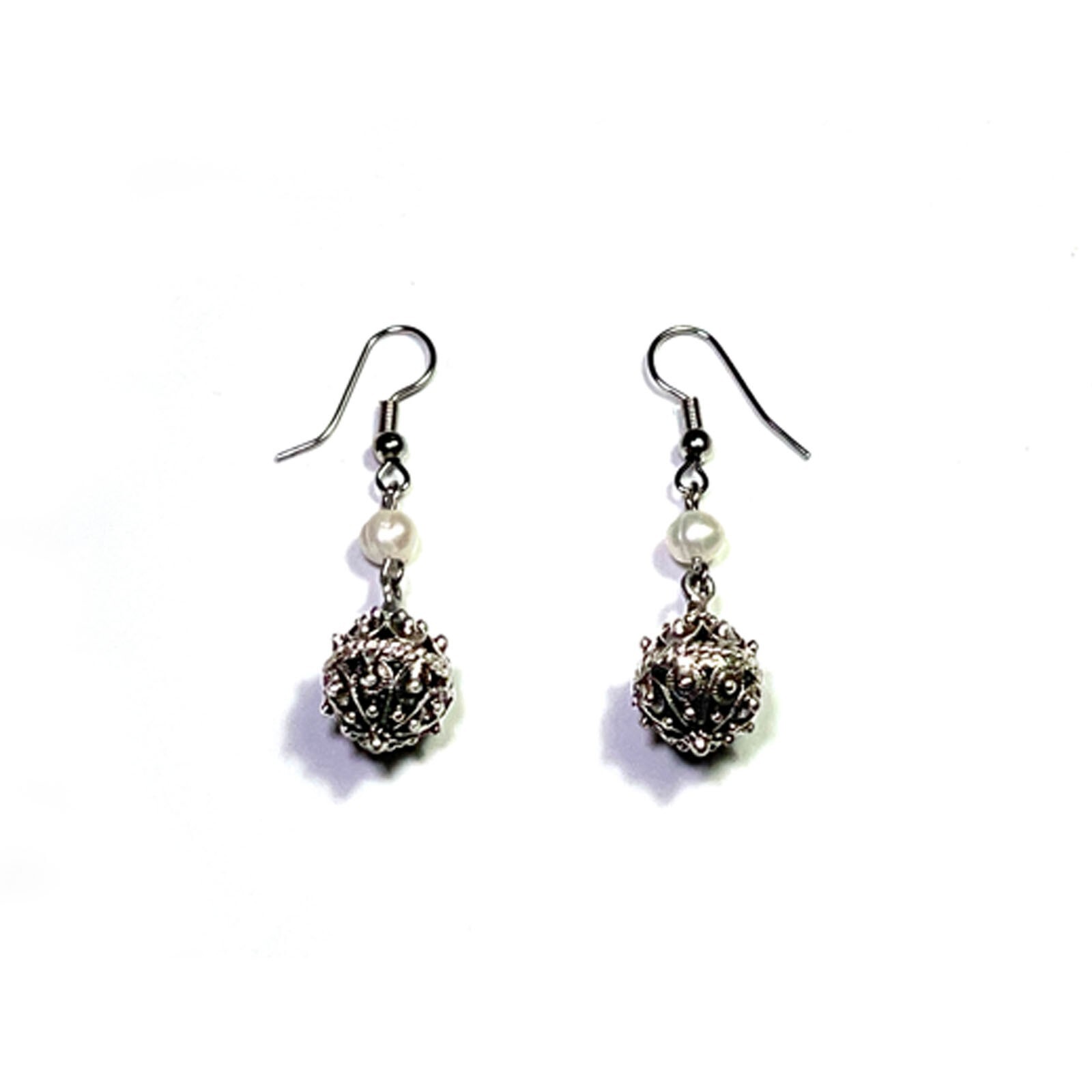 Traditional Croatian Handmade Drop Earrings Šibenik Buttons With White Pearls