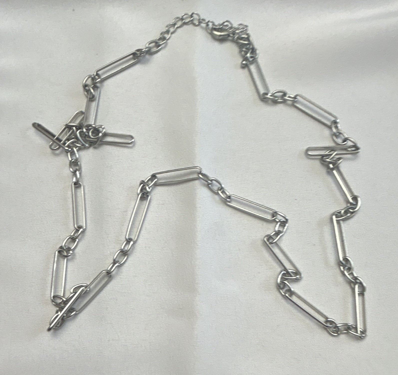 Silver Tone Paperclip Chain Link Necklace, Lobster Clasp, Adjustable