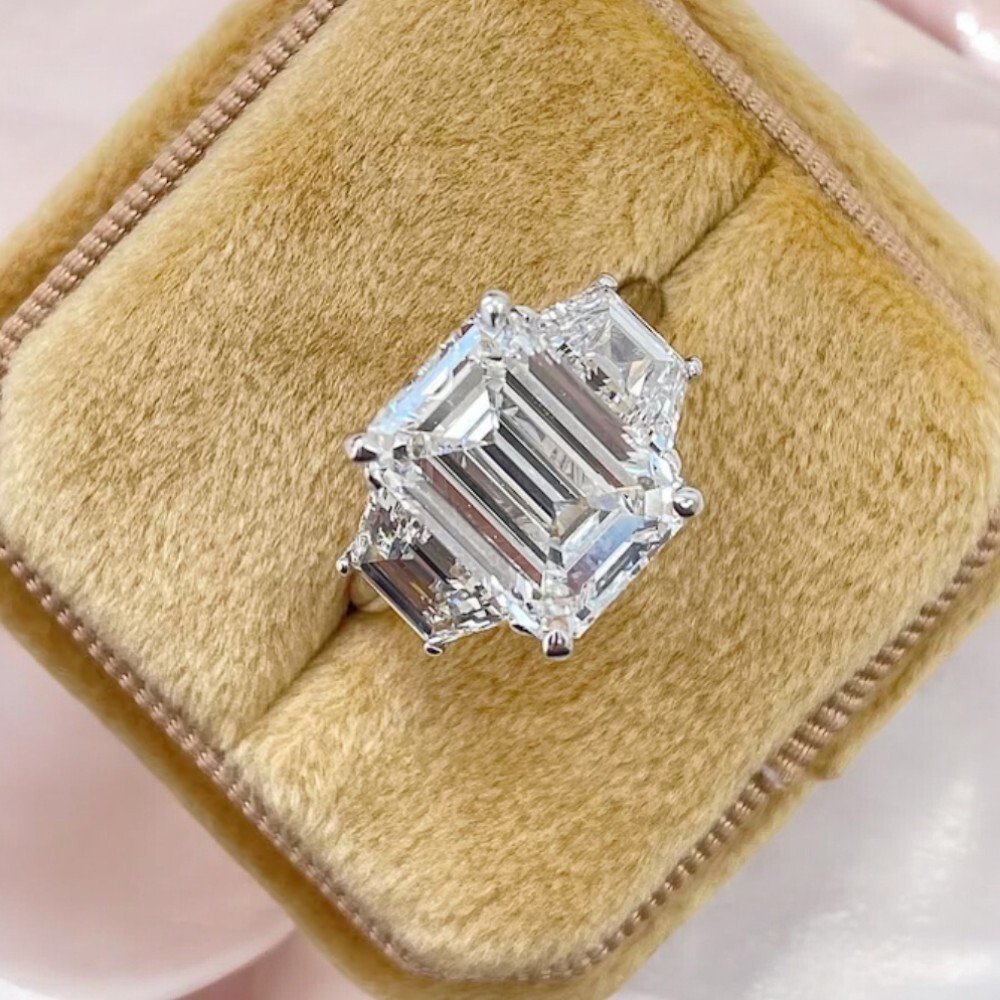 Diamond Ring Engagement Lab Grown Platinum Emerald Cut IGI 950 6.80 Carat