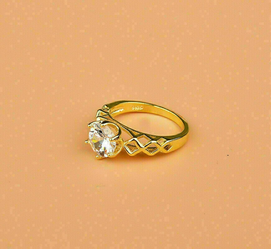 2 Ct Round Cut Simulated Diamond Engagement Wedding Ring 14K Yellow Gold Plated