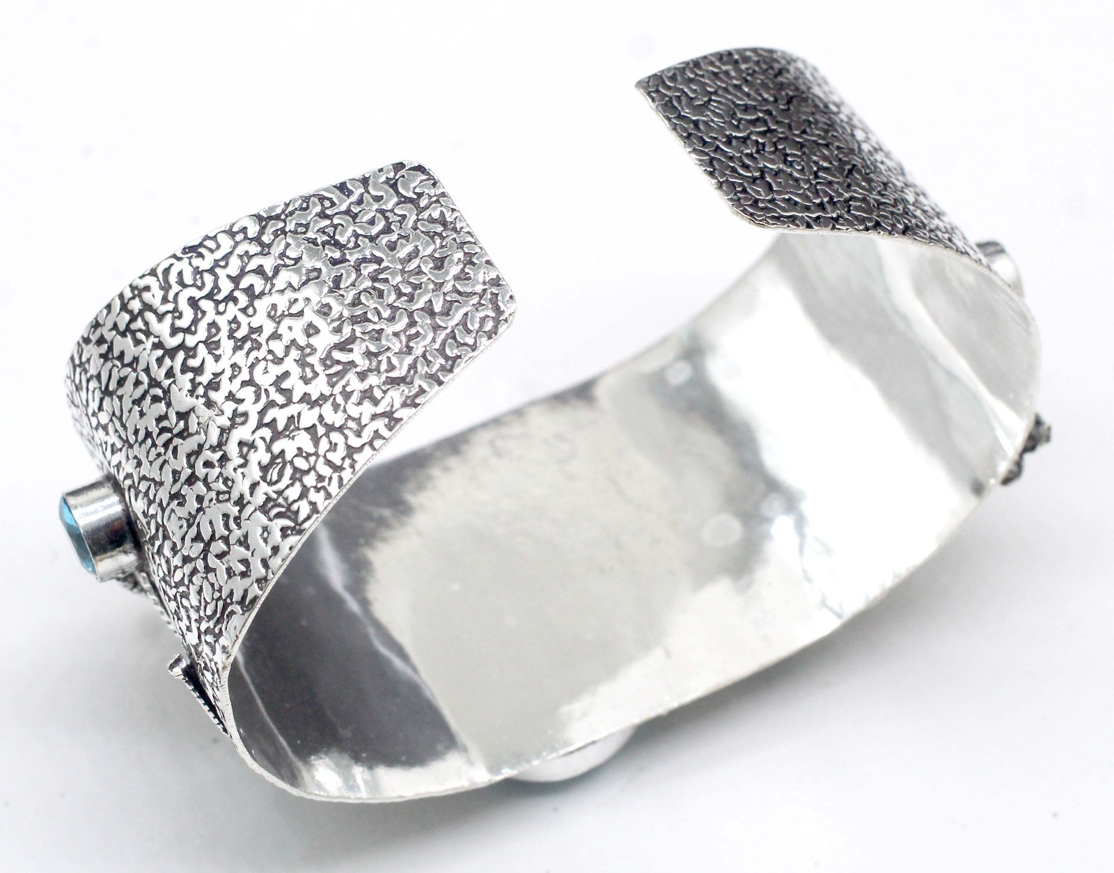 925 Sterling Silver Larimar & Topaz Gemstone Handmade Jewelry Cuff Bracelet
