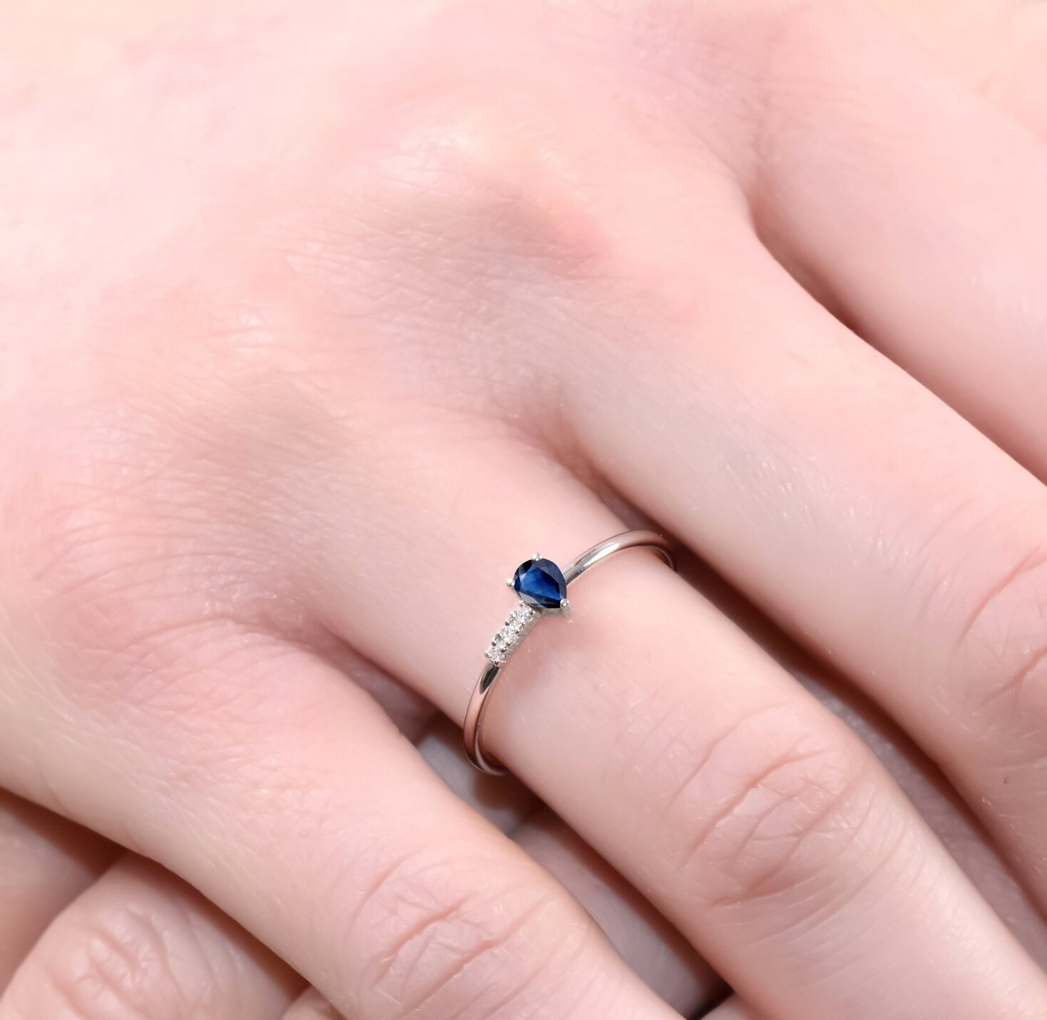 Blue Sapphire Ring side stone ring 925 Sterling Silver Jewelry Engagement rings