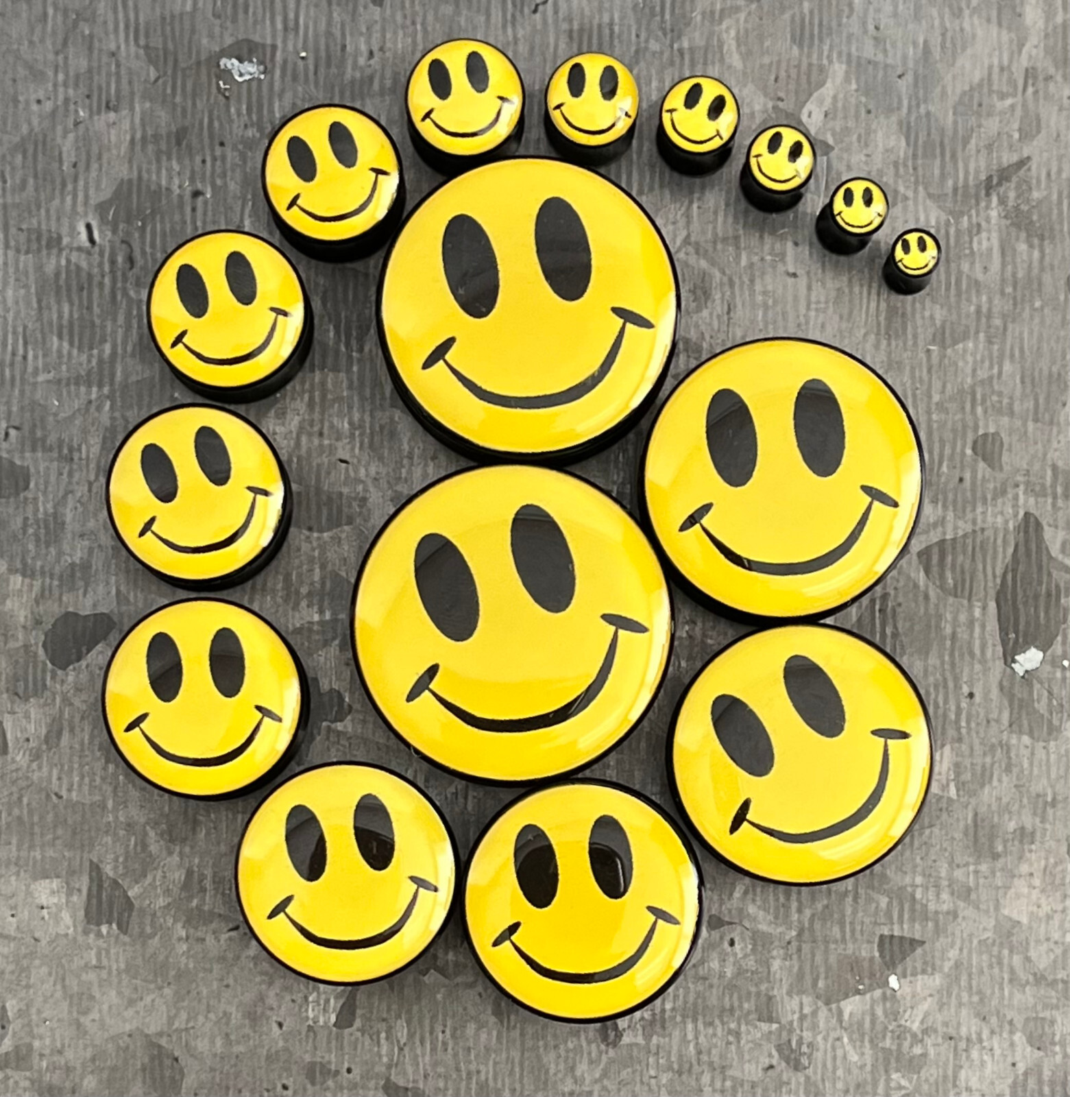PAIR Smiley Face Plugs Logo Double Flare Saddle Earlets Earrings Guages Gauges