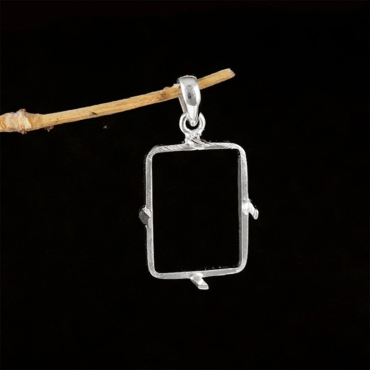 925 Sterling Silver 12x15mm Rectangle Bezel Pendant Setting Handmade Semi Mount