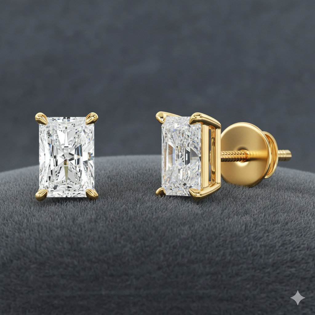 14k Yellow Gold Earrings Diamond Studs Radiant Cut 1 Carat Lab Created For Women
