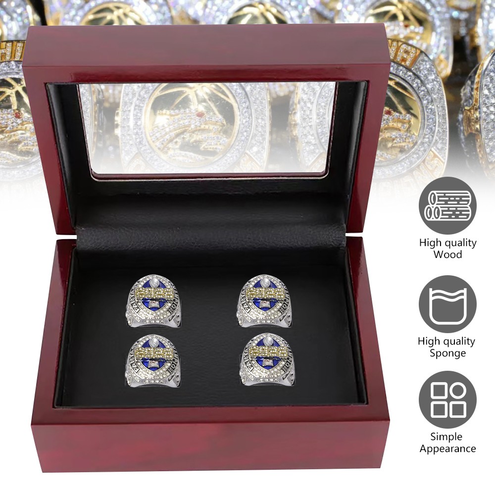 4-Slots Championship Ring Display Box Wooden Collection Case Storage Holder Gift