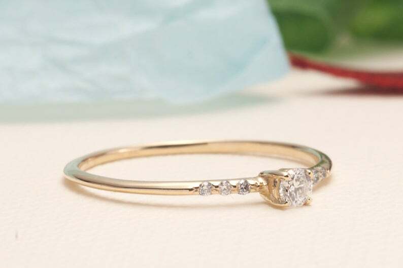 Petite Solitaire with Accents Ring 1ct Lab-Created Diamond Yellow Gold Plated