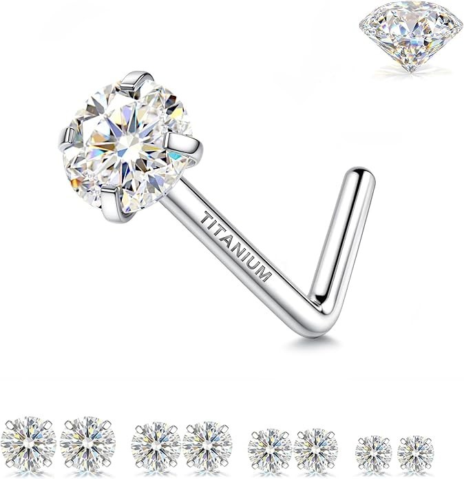 Moissanite Stone Titanium Nose Stud/Ring Piercing 18 Gauge passes Diamond Tester