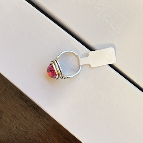 Size 7.5 Silver Tone And Ruby Red CZ Ring No Mark Solitaire Stone