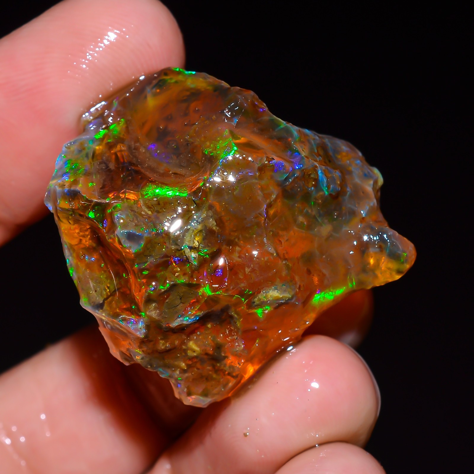 Natural Welo Fire Ethiopian Opal 48 Ct Oil Rough Loose Gemstone 25X24X18 mm