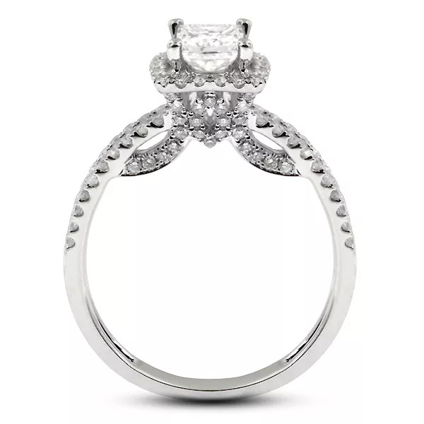 18K Gold Side Stone Engagement Ring Halo 1.50 CT Princess Natural Diamond G VS2