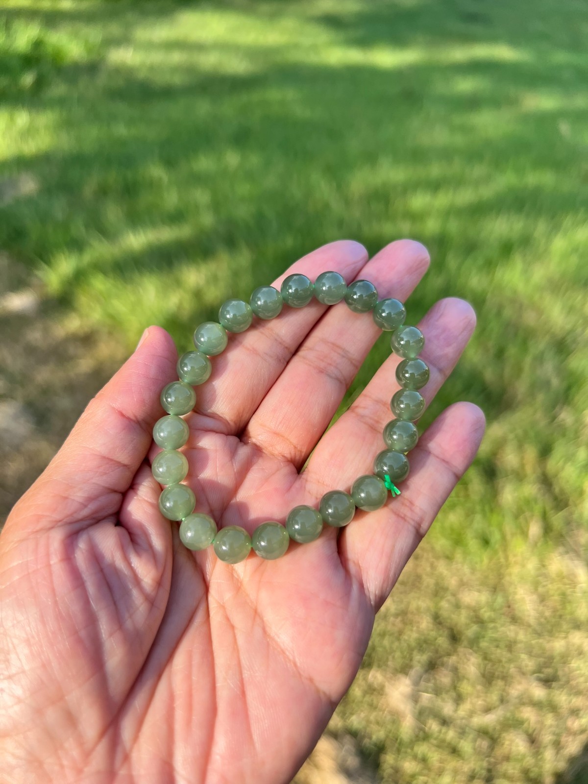 Transparent Green Nephrite Jade 7.8mm Bead Bracelet H398 b