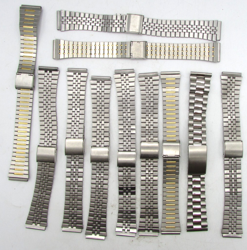 MENS 18-20mm STAINLESS STEEL ENBRANDED? WRISTWATCH BANDS PARTS OR REPAIR LOT W66