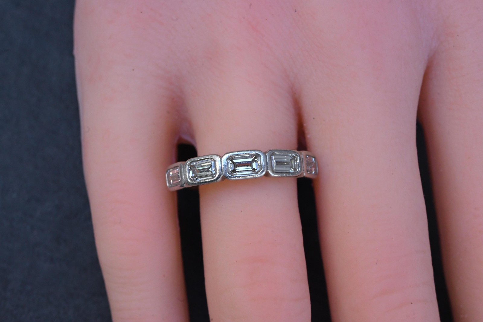 IGI Certified 1.35 CTW Emerald Cut Diamond 5-Stone Band Platinum Ring Size 9