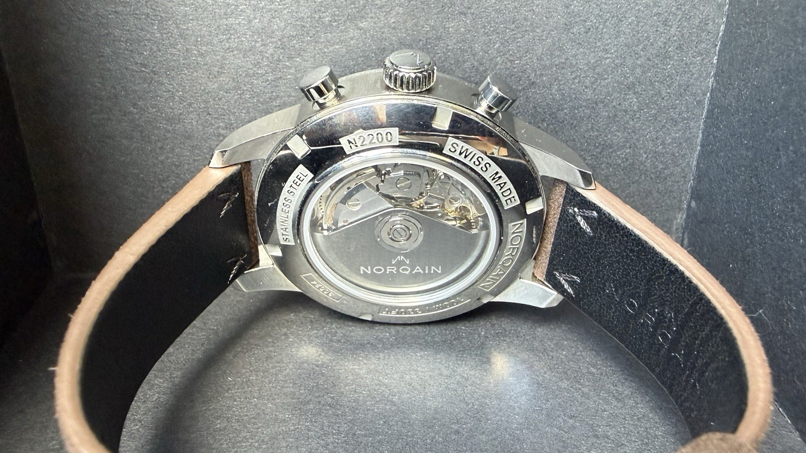 NORQAIN Freedom 60 Automatic Chronograph Date 43mm Silver Leather Strap 100m