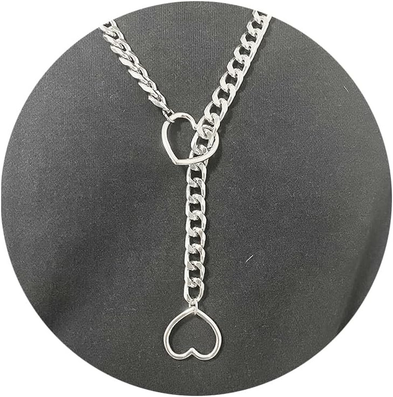 Heart Slip Chain Choker for Women 24 29 34 Silver Chunky Chains Choker Neckla