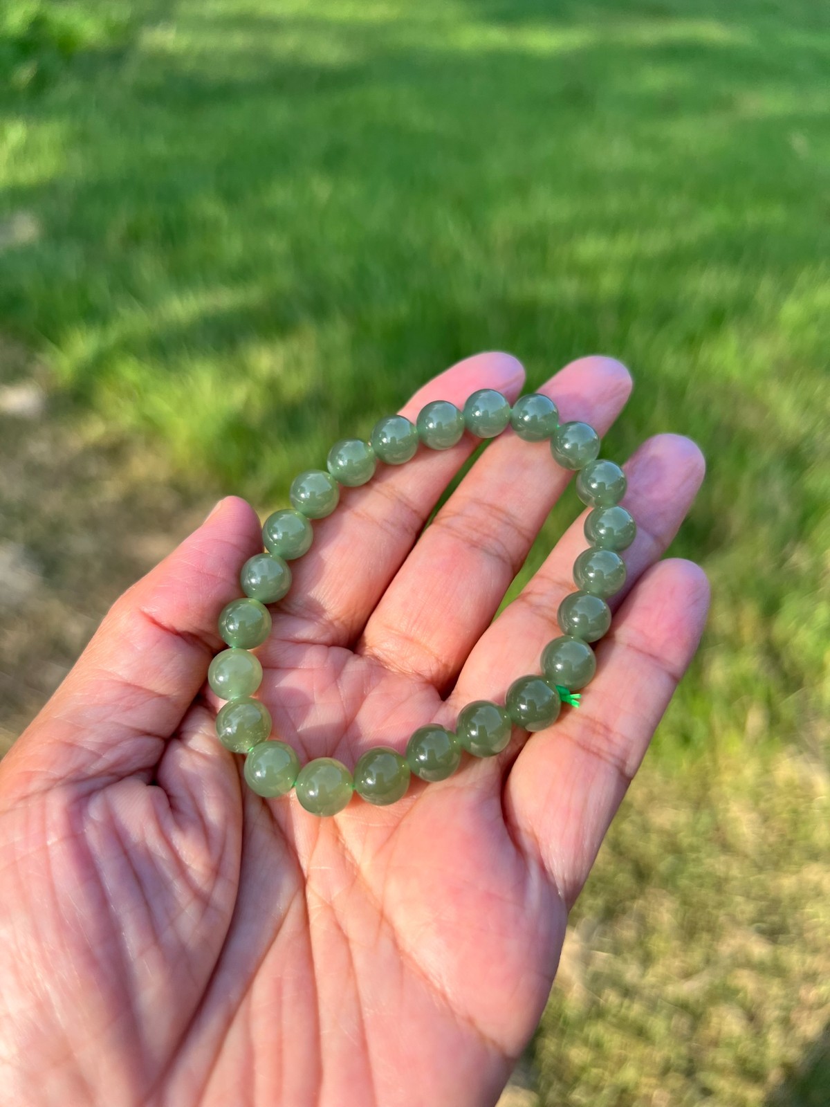 Transparent Green Nephrite Jade 7.8mm Bead Bracelet H398 b