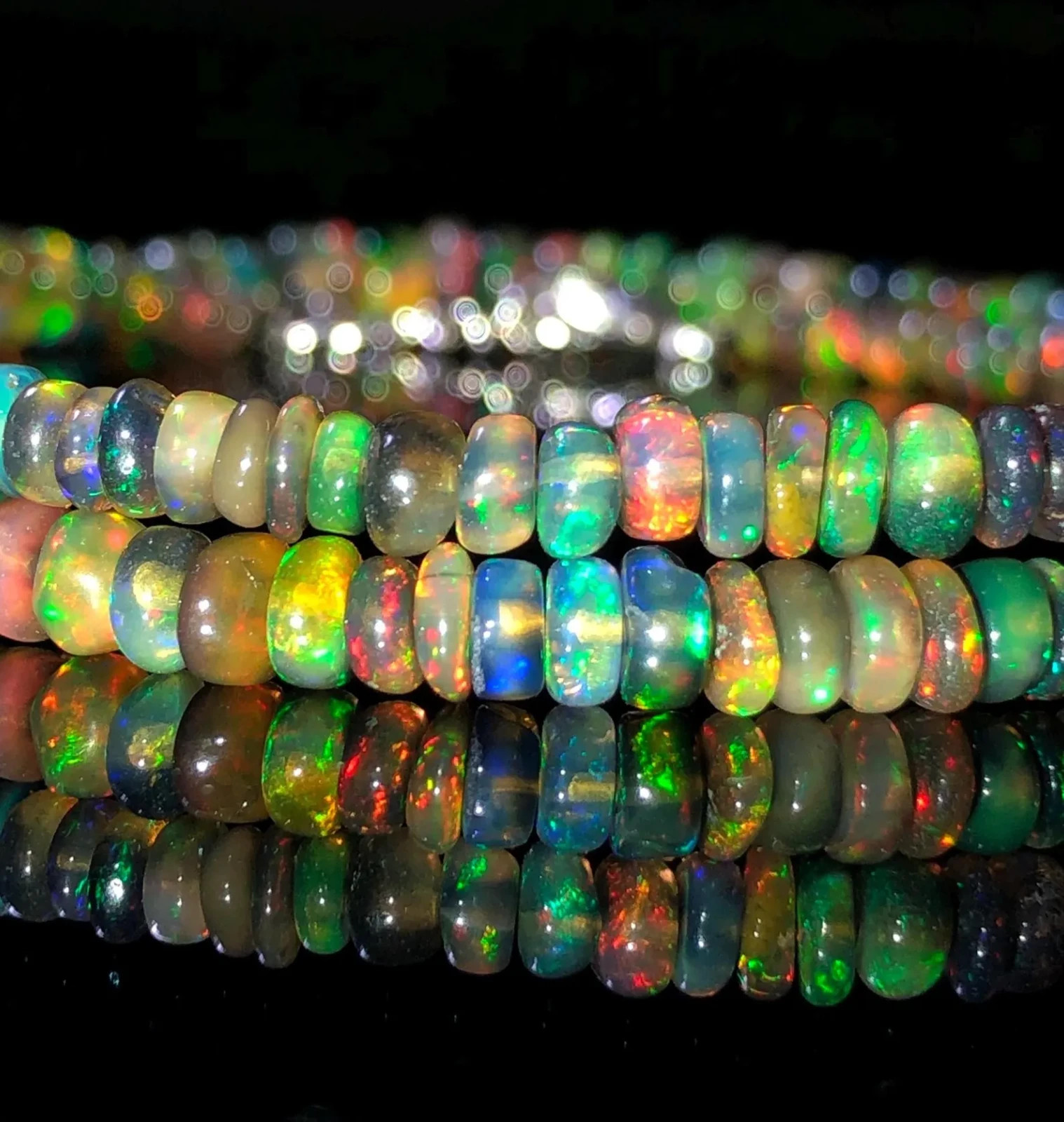 Natural Ethiopian Fire Opal Rondelle Beaded Necklace, 16 Inch Strand, 43.35 Ct