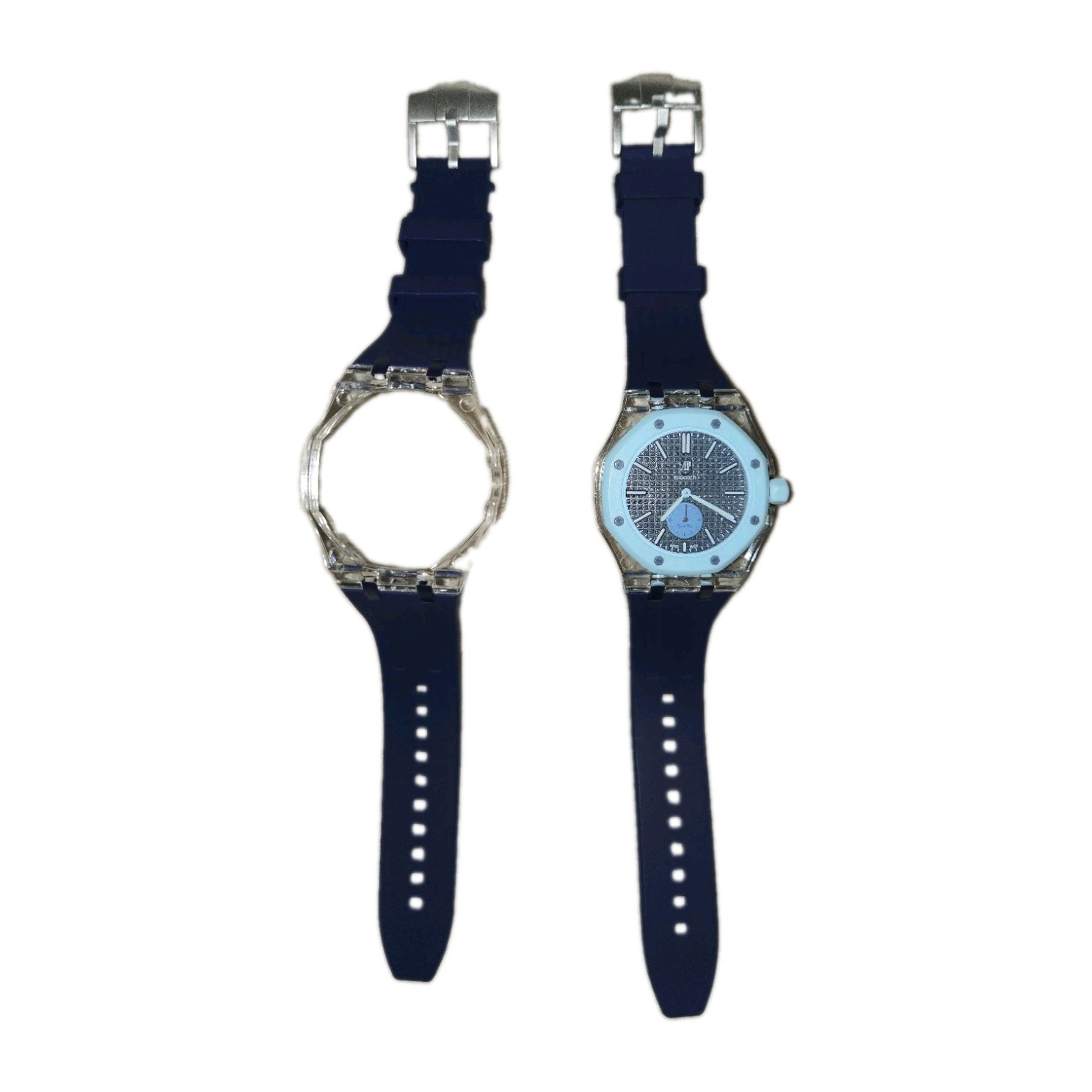 AP x Swatch Mod Kit 3 O’Clock Crown Royal Oak Style Clear Case Blue Strap