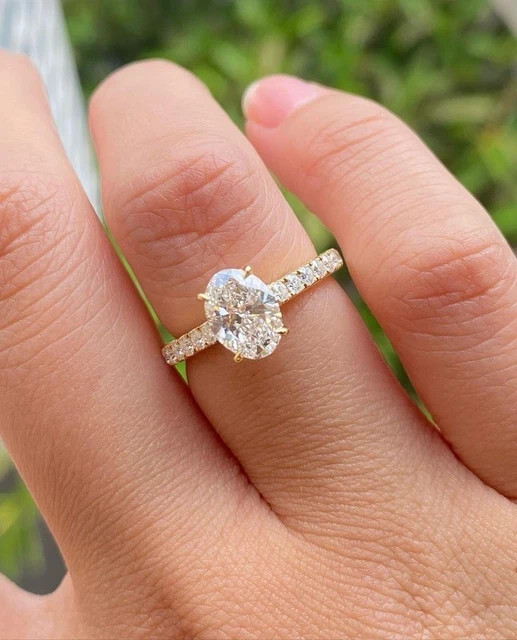 2.40Ct Oval Cut Real Moissanite Wedding Ring 14K Yellow Gold Plated Silver