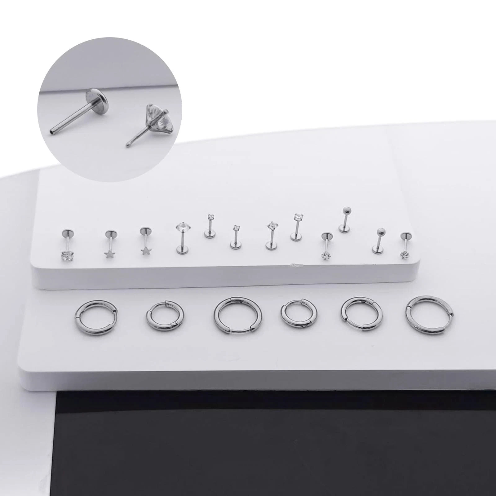 jagosen Flat Back Stud Earrings Cartilage Small, Sliver-20G(0.8mm)