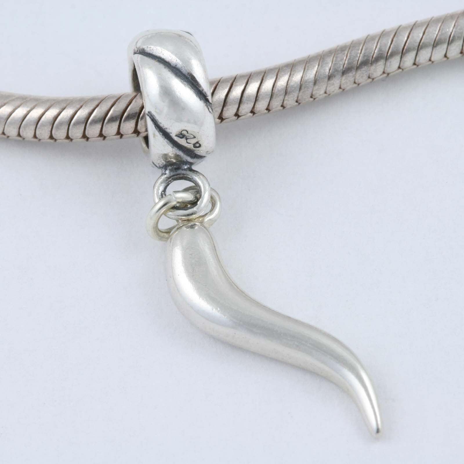 Italian Good Luck Horn Corno CornicelIo 925 Sterling Silver European Bead Charm