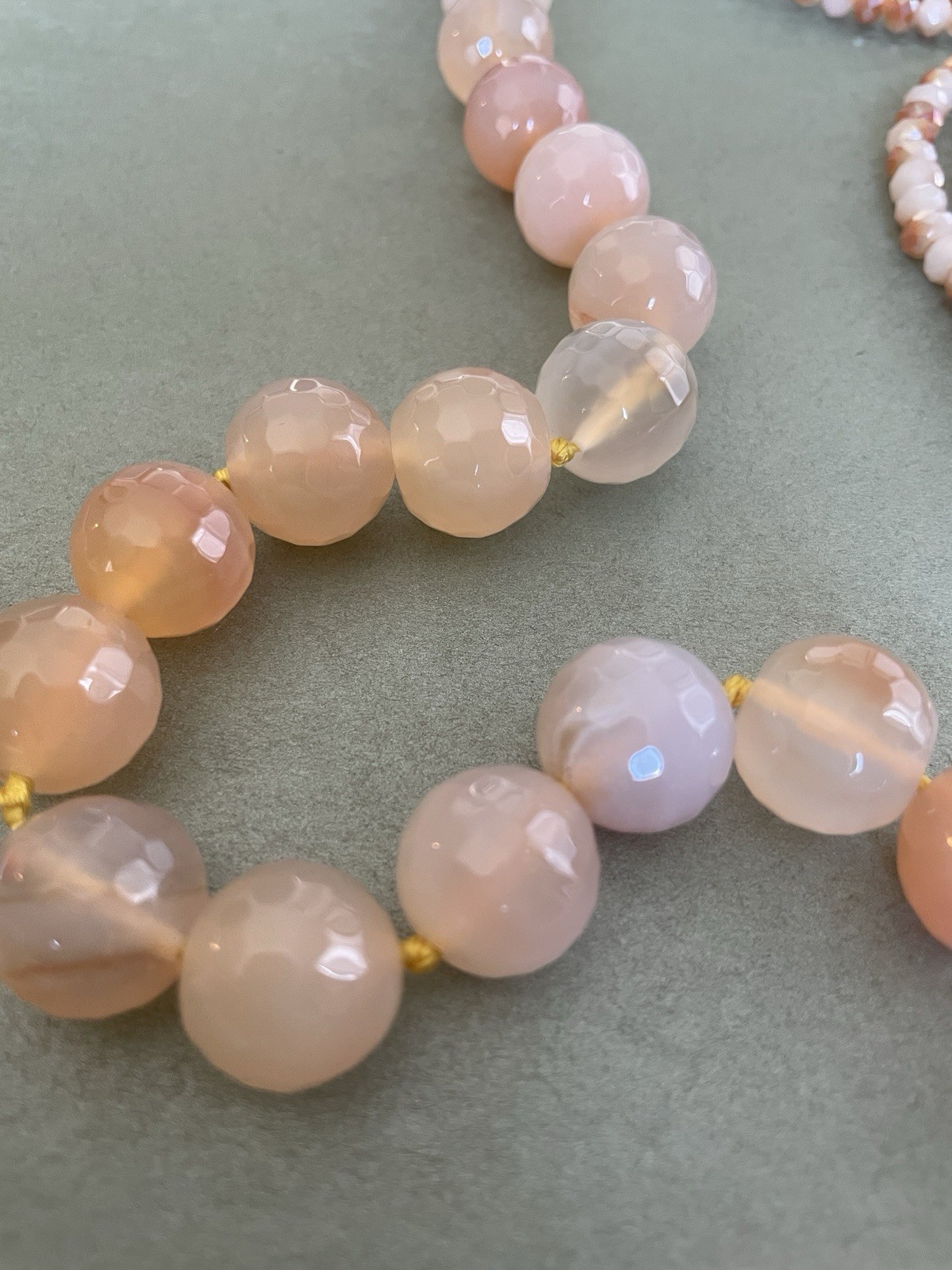 Pink Multi-Strand Agate Statement Necklace, Glass & Stone Round Beads 18 in