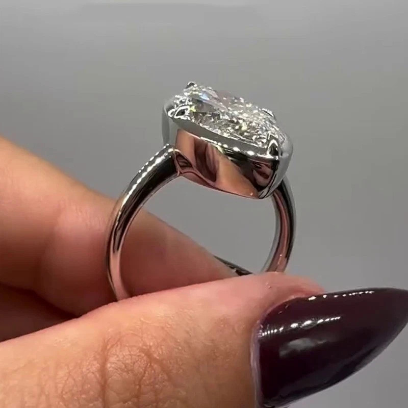 4.04 Ct Marquise Cut Moissanite Bezel Engagement Ring 14K White Gold Plated 925