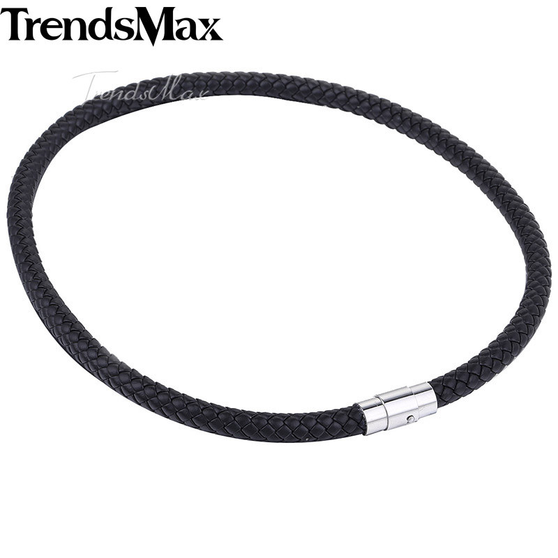 4/6/8mm Leather Black/Brown Braided Rope Cord Magnet Chain Necklace 16-24 inch