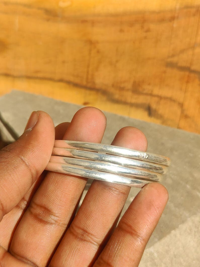 Solid 925 Sterling Silver Set of 4 Bangles , Half Round Bangle Bracelets