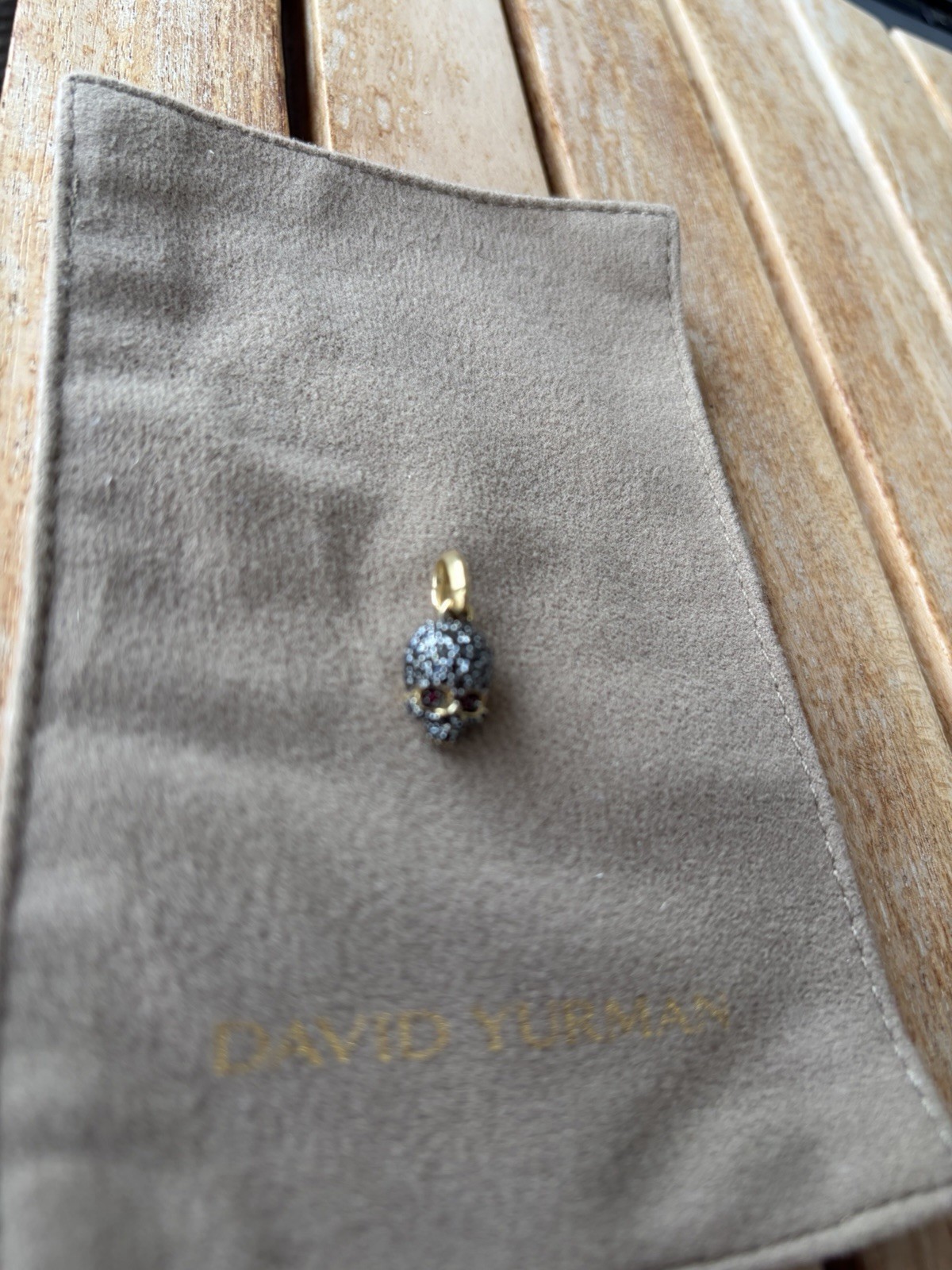 David Yurman Skull Charm Pendant Pavé Metal 18k Gold w/ Black Stone