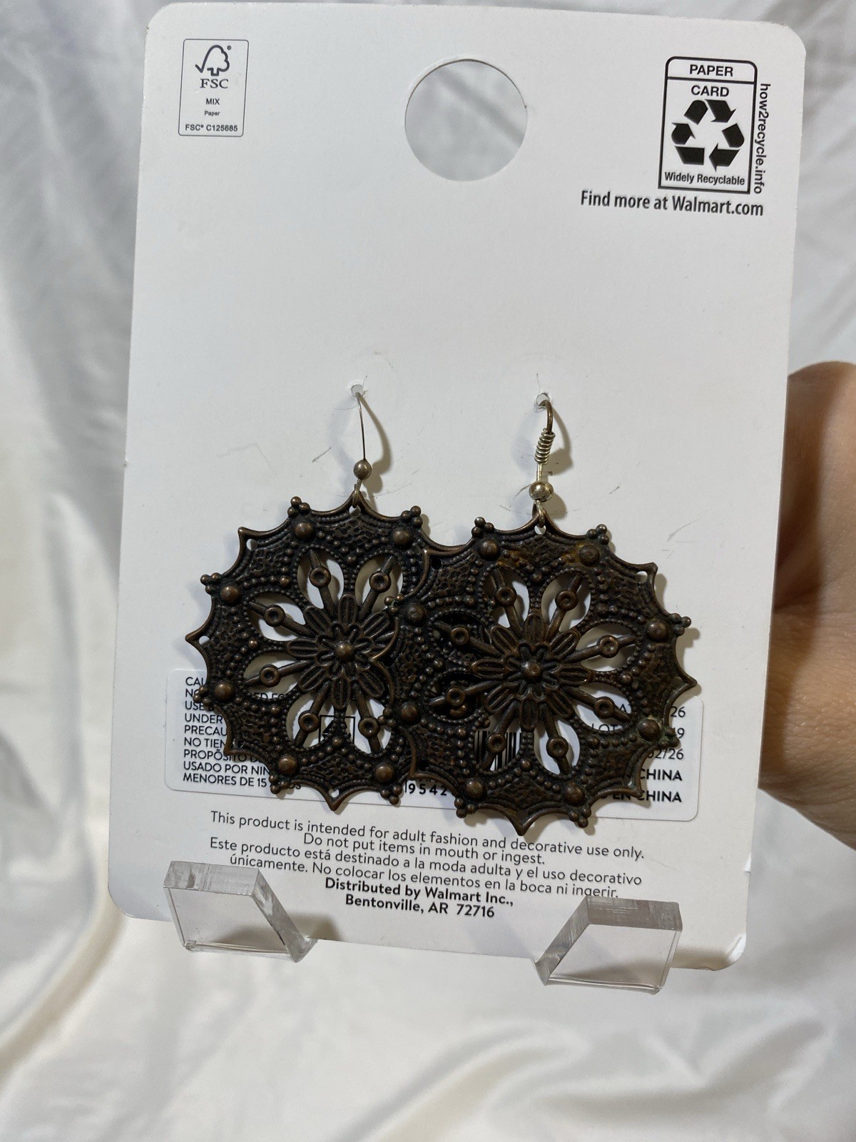Bronze Metal Filigree Floral Dangle Drop Hook Earrings, No Stone