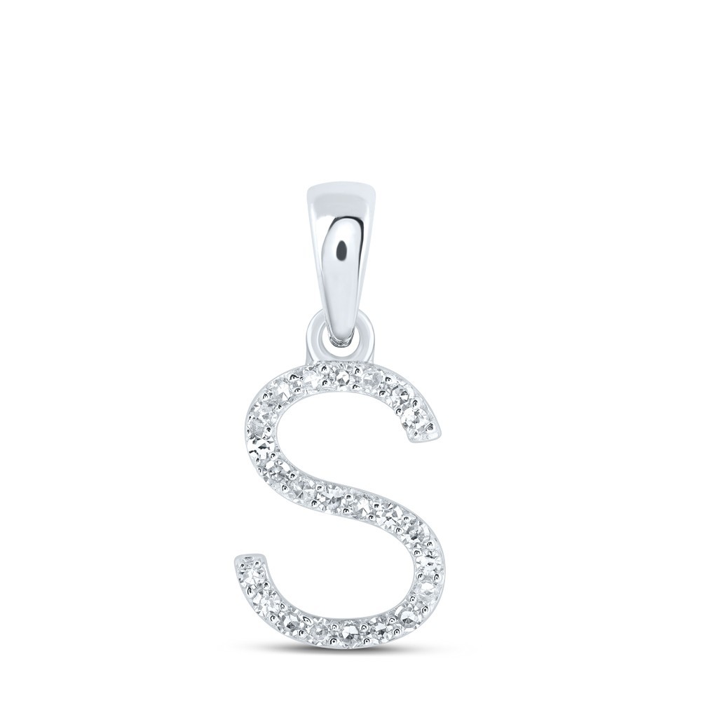 10k White Gold 0.09CTW Natural Diamond Initial “S” Charm 0.55g Alphabet Pendant
