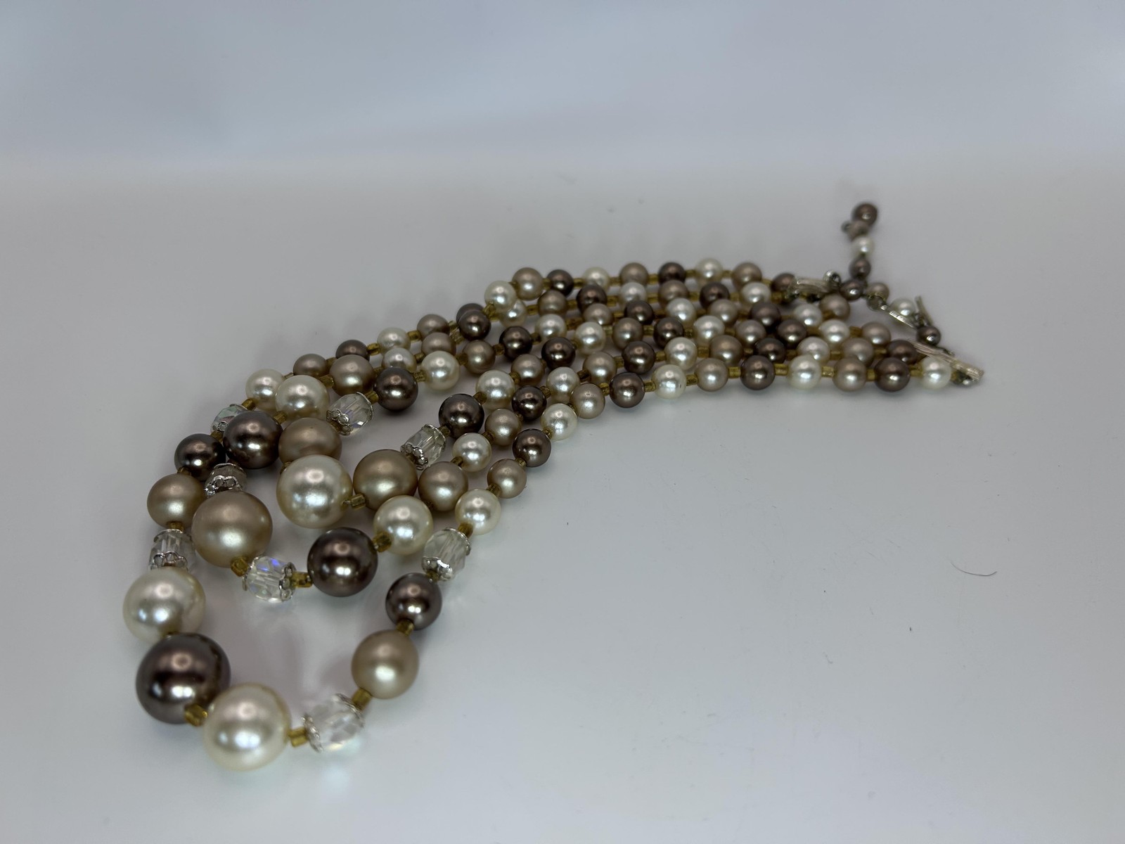 Necklace Multicolor Layered Imitation Pearl Beaded Triple Strand Statement Hook